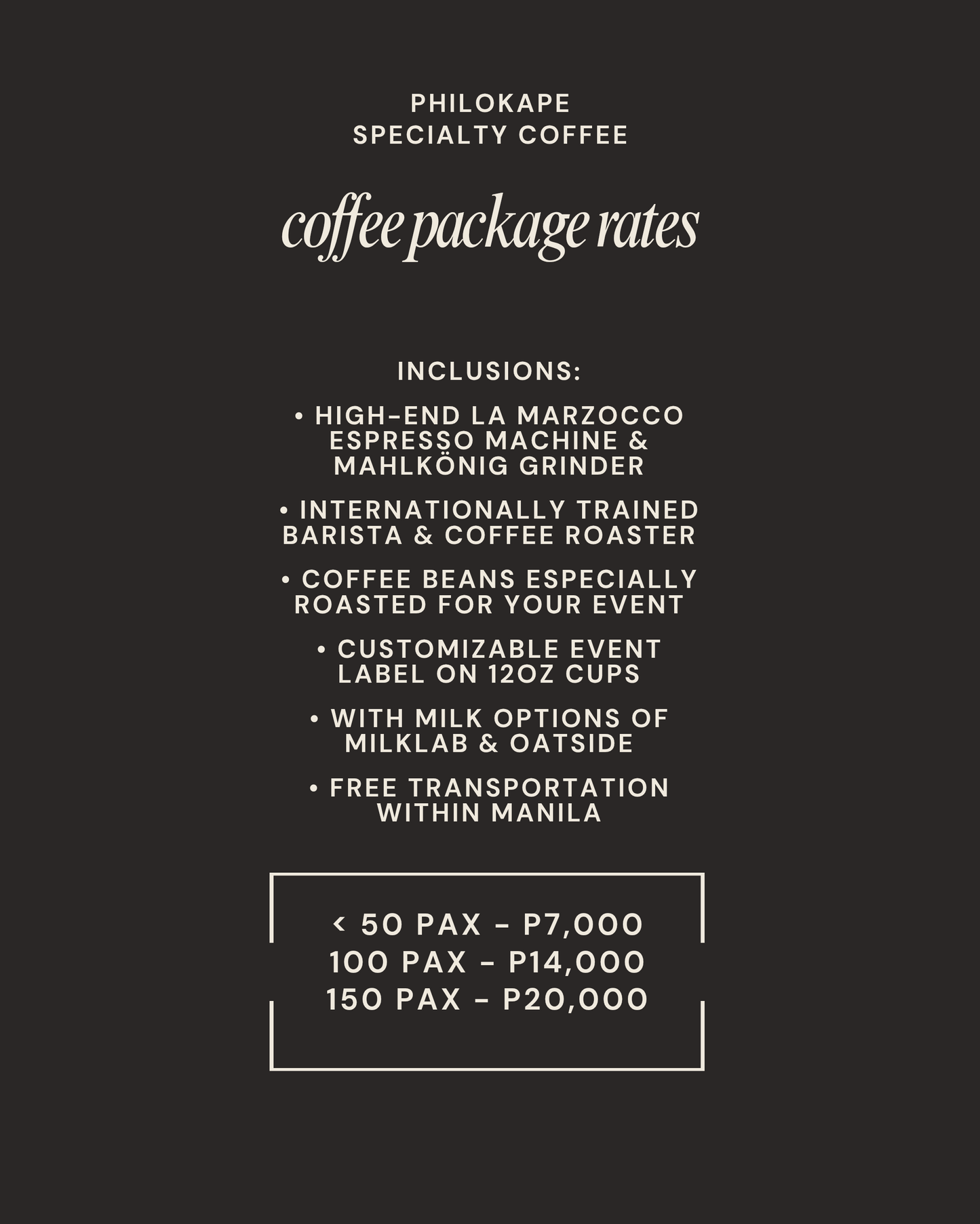 FOR 100 PAX | EVENT POP-UP COFFEE