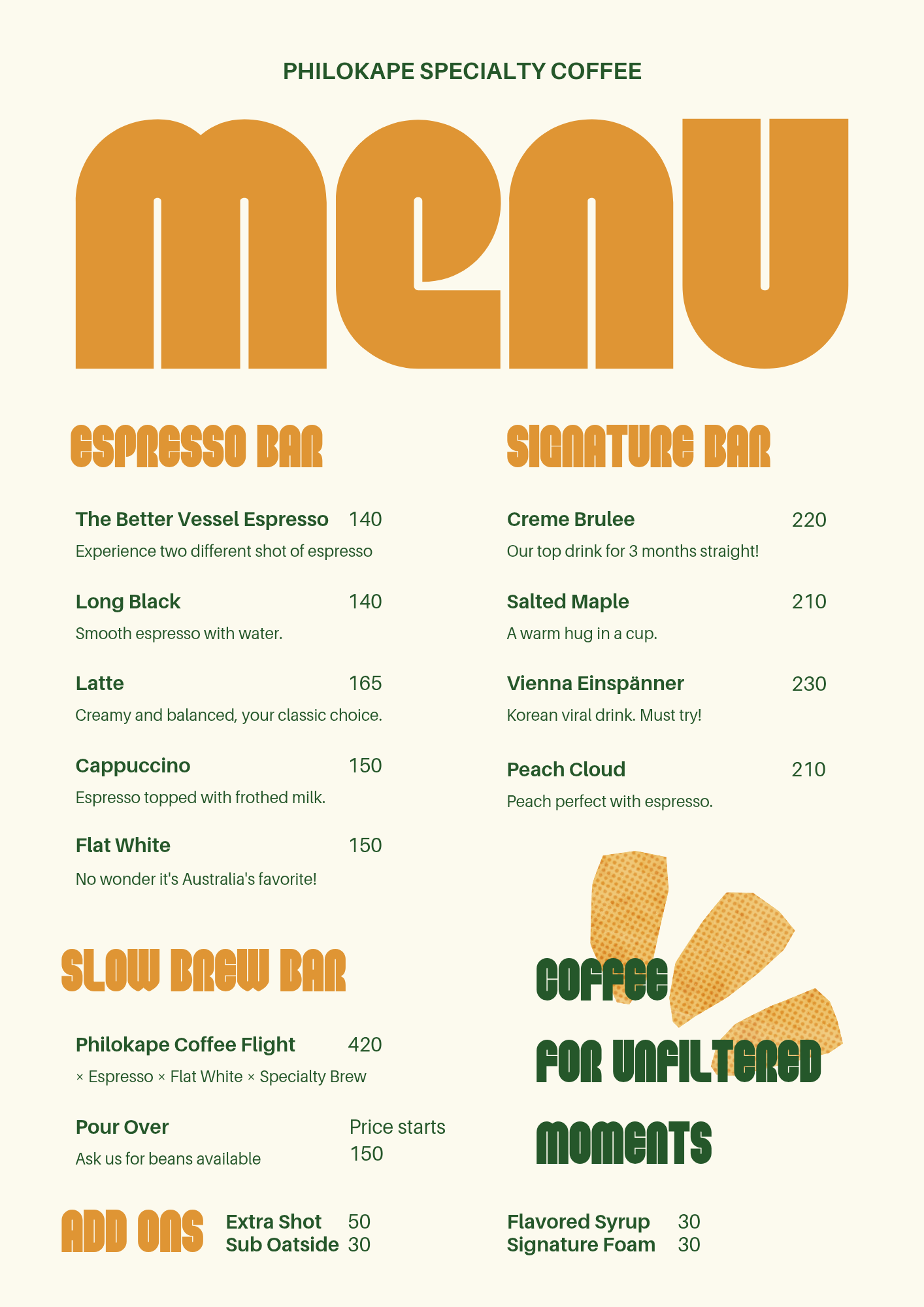 Coffee Shop Menu